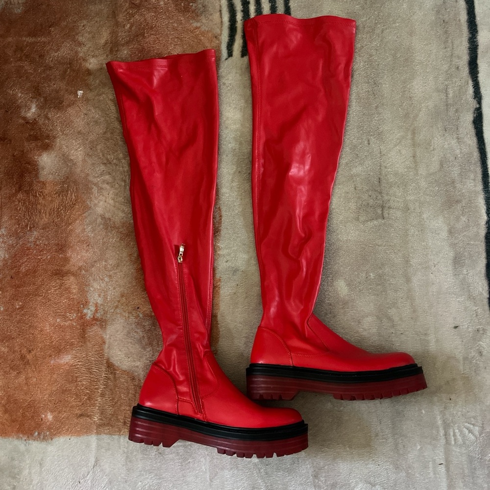 Vibrant Red Over-the-Knee Women's Boots